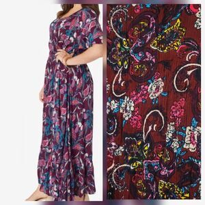 New 3X 30/32 Crinkled Flutter Maxi Dress Paisley Boho Festival Purple Floral